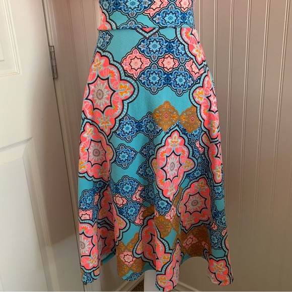 Bright Agnes & Dora A-Line Large Skirt in Turquoise and Pink Boho Design - Picture 6 of 8